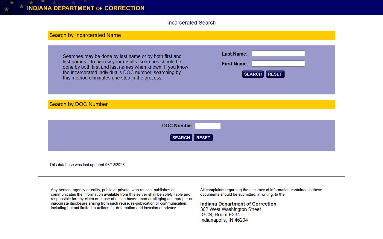 Indiana Department of Correction locator for Knox County inmate search after sentencing