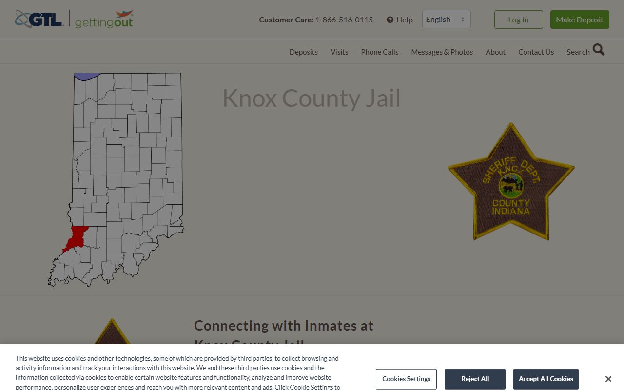 Knox County Jail communication vendor page for inmate contact